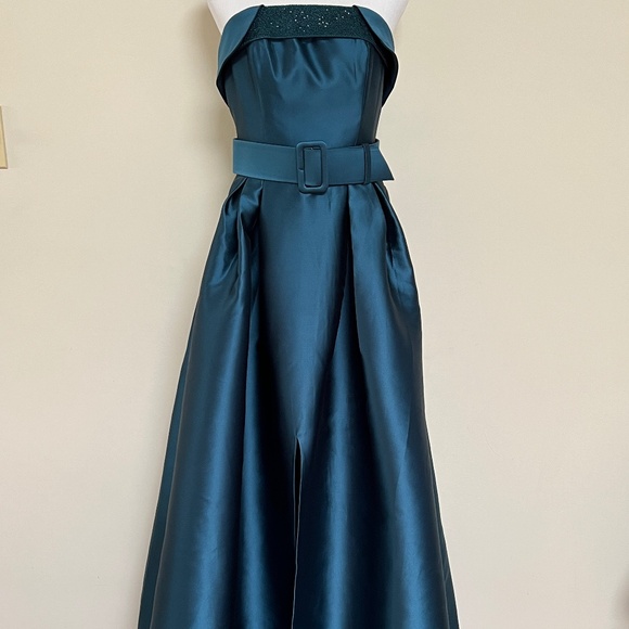 Sachin & Babi Ceri Deep Teal Beaded Belted Strapless Ball Gown Dress - Picture 6 of 13